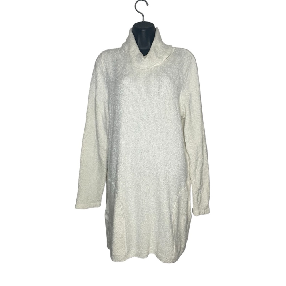 J Jill Cream Cozy Knit Cowl Neck Sweater Pocket Dress